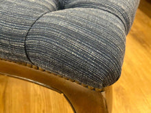 Ethan Allen Tufted Blue Striped Ottoman