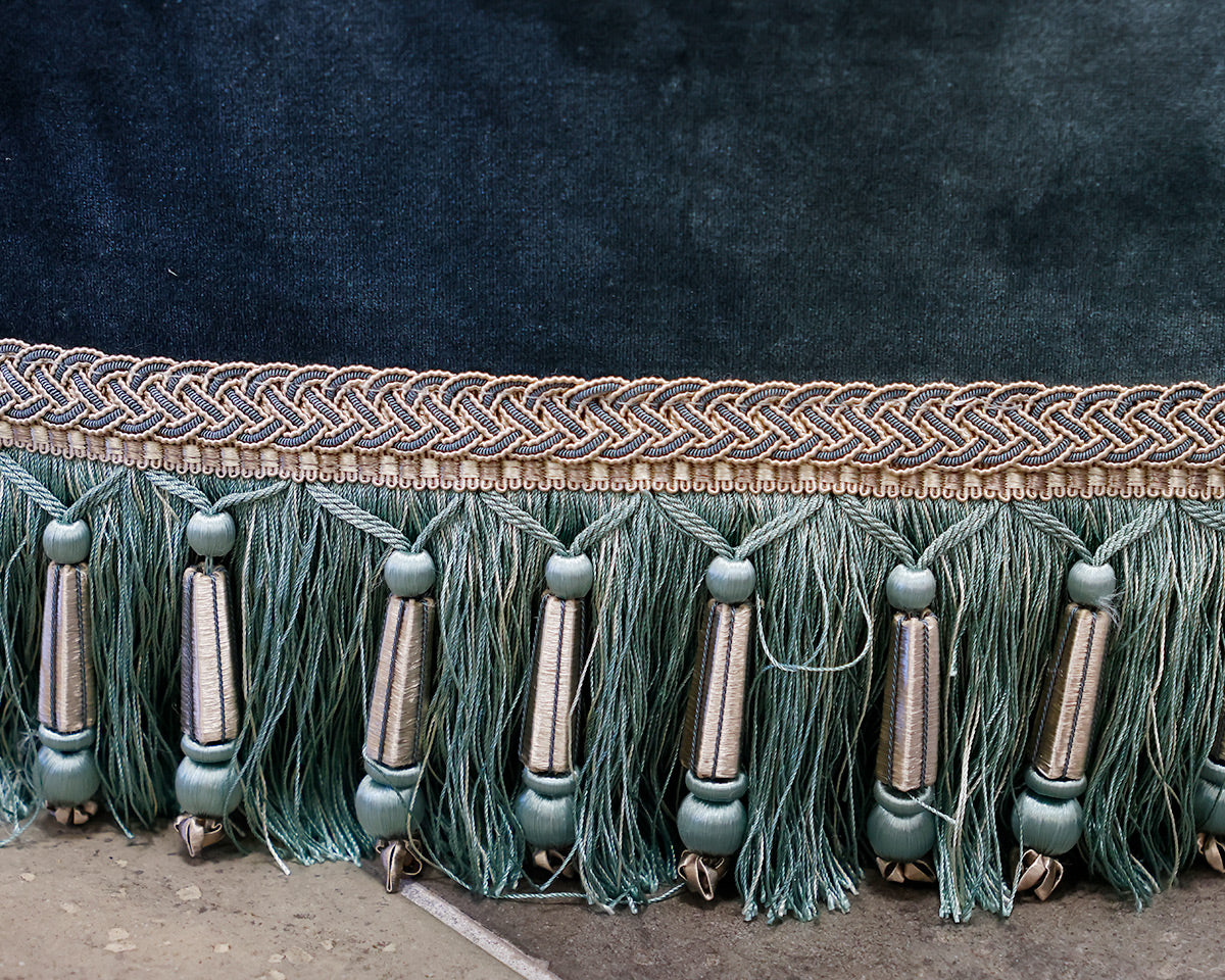 Custom Round Ottoman in Peacock Venetian Silk Velvet