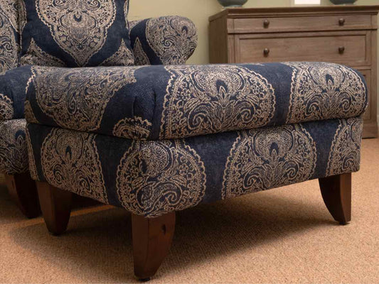 Indigo Blue With Paisley  Design Upholstery Chair & Ottoman