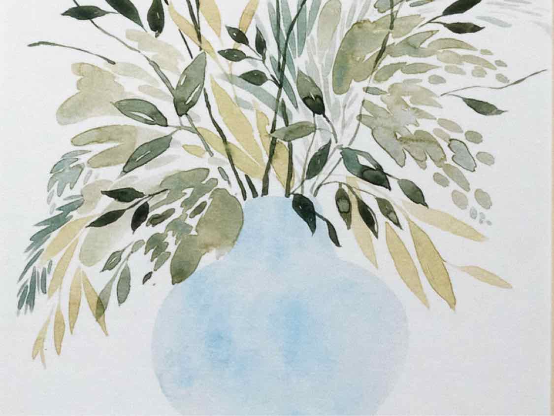 'Greenery Bouquet II' Watercolor Print In Natural Wood Frame