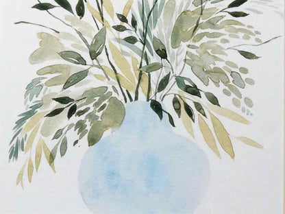 'Greenery Bouquet II' Watercolor Print In Natural Wood Frame