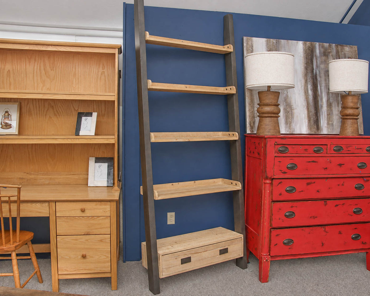 Rustic Smoke Gray Pine  & Steel 5 Teir Bookshelf