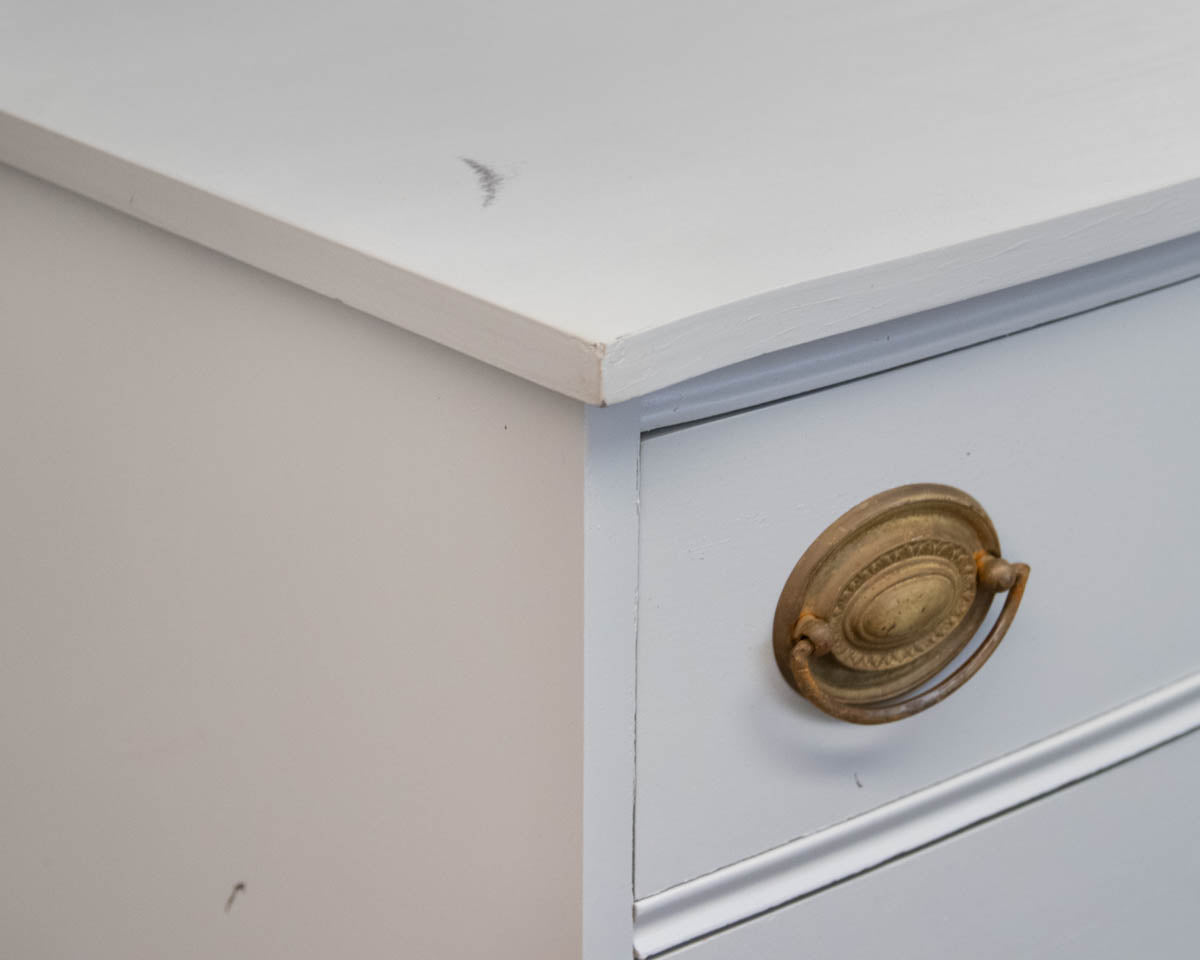 Tall Bowfront Chest-on-Chest in Light Blue Finish with Brass Pulls