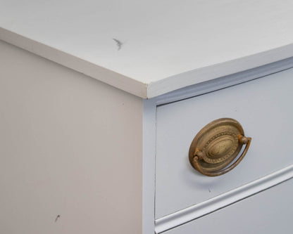 Tall Bowfront Chest-on-Chest in Light Blue Finish with Brass Pulls