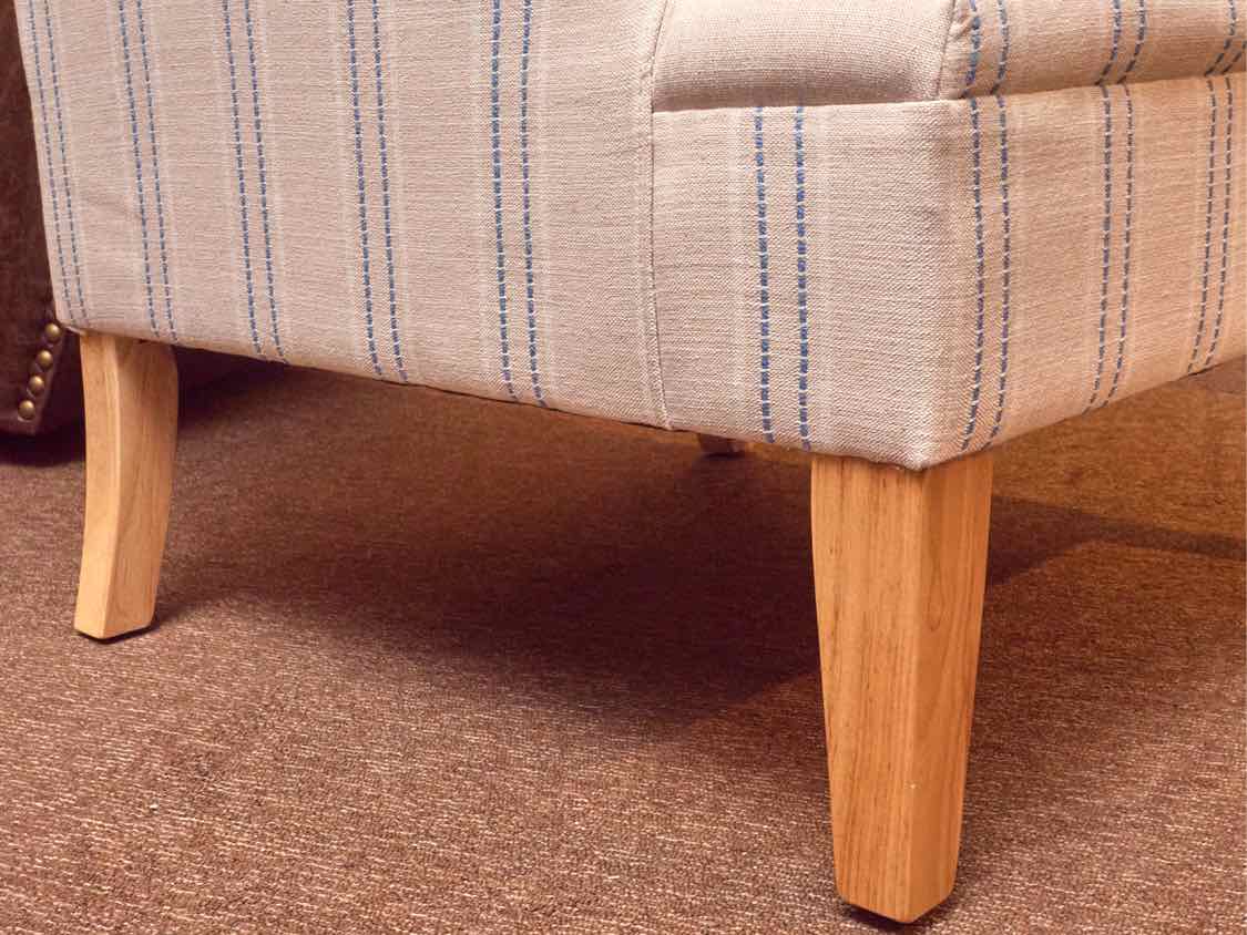 Tan, White & Blue Stripe Upholstered Accent Chair
