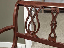 Mahogany Chippendale Style Arm Bench with Black,Ivory & Maroon Upholstered Seat