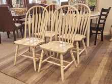 Set of Four Distressed Slat Back Chairs in Cream
