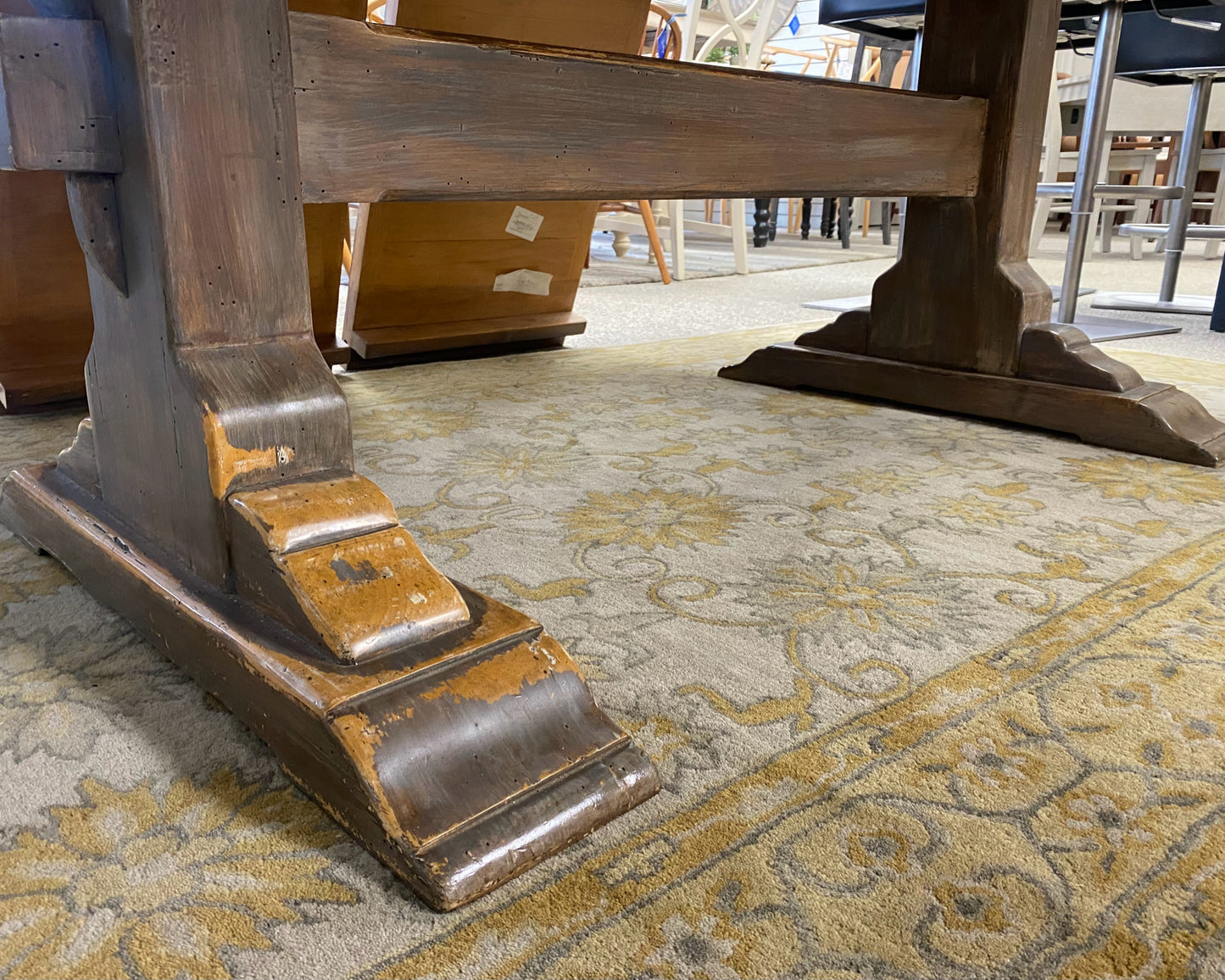 Expanding Trestle Dining Table with Painted Faux-Driftwood Finish
