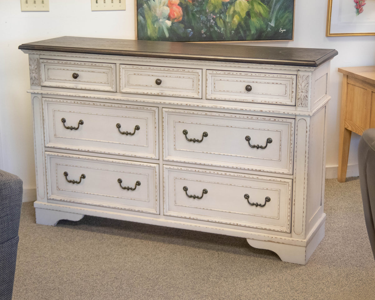 Eridani 7 Drawer Dresser in Distressed Parchment
