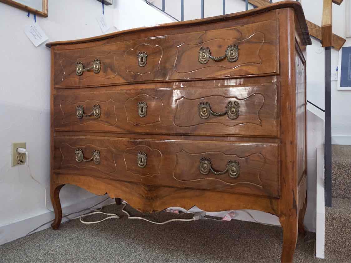 French Style Chestnut 3 Drawer Chest with Brass Wreath & Laurel Handles