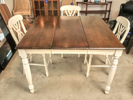 White Finish Espresso Finish Top Pub Height Table &  4 Chair Set