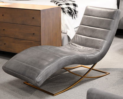 RH "Rene" Gray Leather Chaise