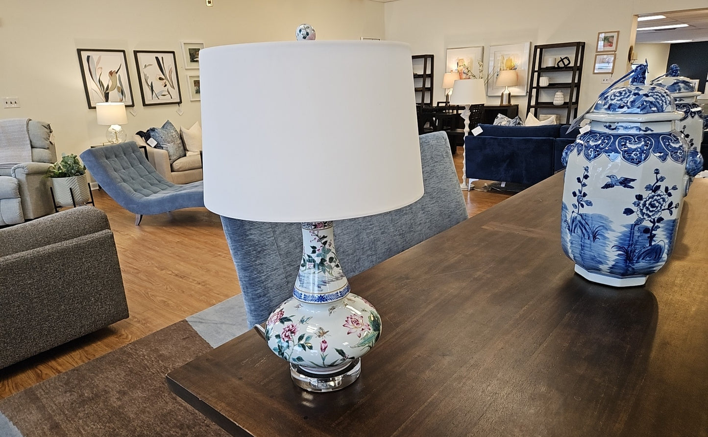 Porcelain Floral Long Neck Vase Lamp