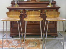 Set of Three Crate & Barrel Wooden Seat  Bar Stools