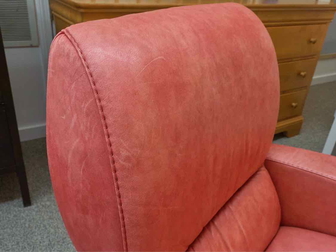 Coral Leather Recliner W/ Ottoman
