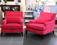 Pair of Kate Spade Norwich Lounge Chairs in Raspberry with Contrast Welting