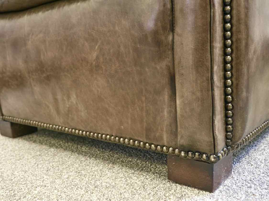 Pair of RH 'Ambrose' Leather Chairs with Brushed Brass Nailhead