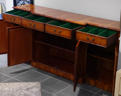 Antique Yew Wood Breakfront 4-Drawer 4-Door Server