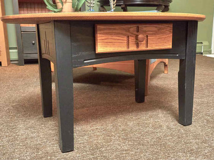 Oak Oval Top Black Finish Legs 1 Drawer Cocktail Table