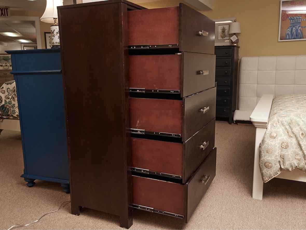 Espresso Finish 5 Drawer Chrome Handles Chest