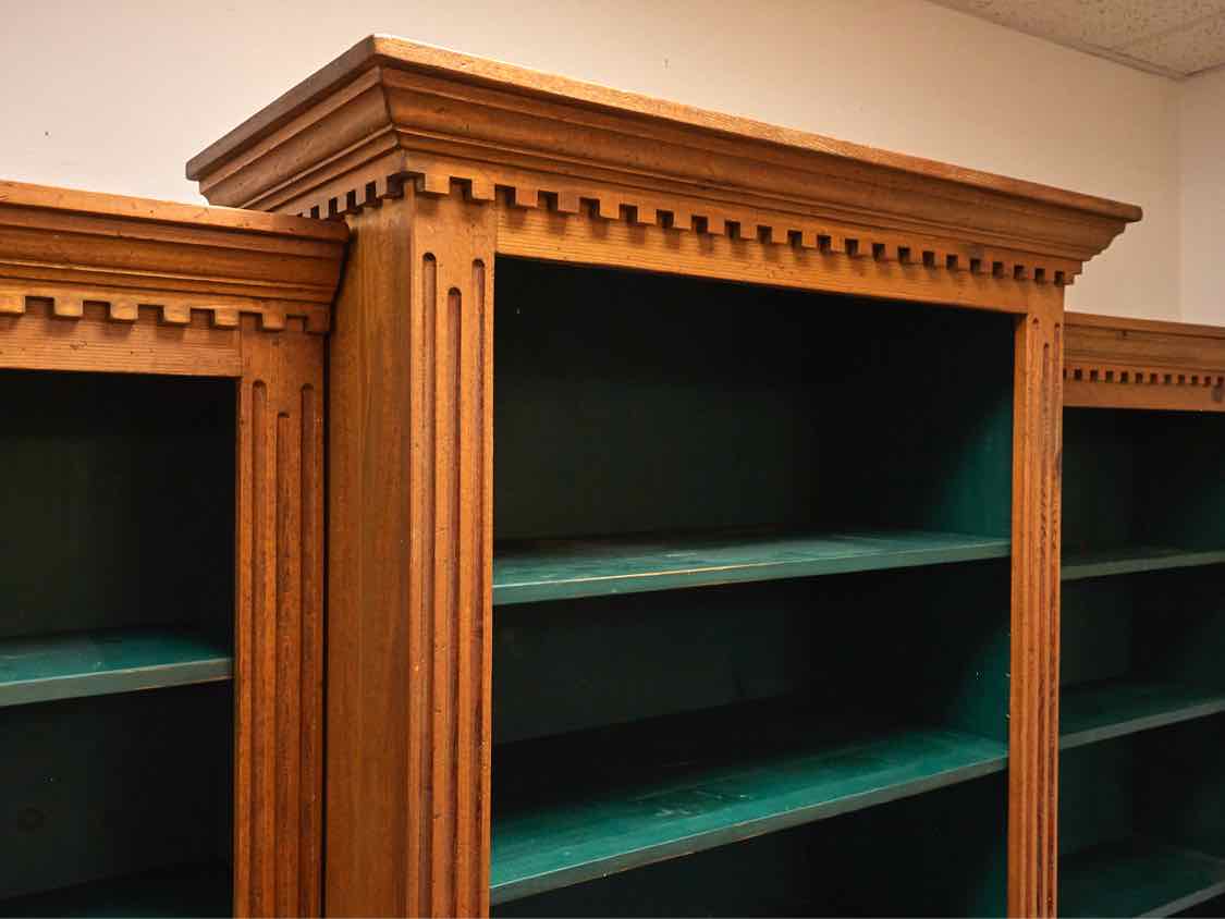 Three Piece Bookcase in Pine with Green Interior