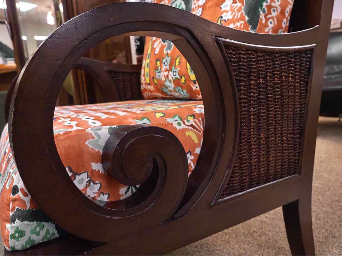 British Colonial Style Arm Chair with Thibaut Mendoza Suzani Fabric