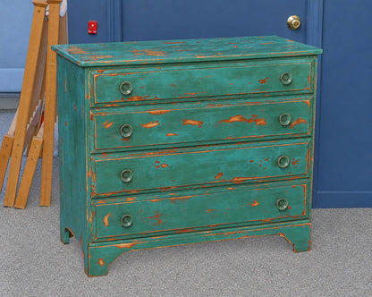 Four Drawer Dresser in Distressed Turquoise Finish