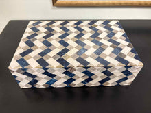 Medium Decorative Box with Tile In Blue, Ivory, & Taupe
