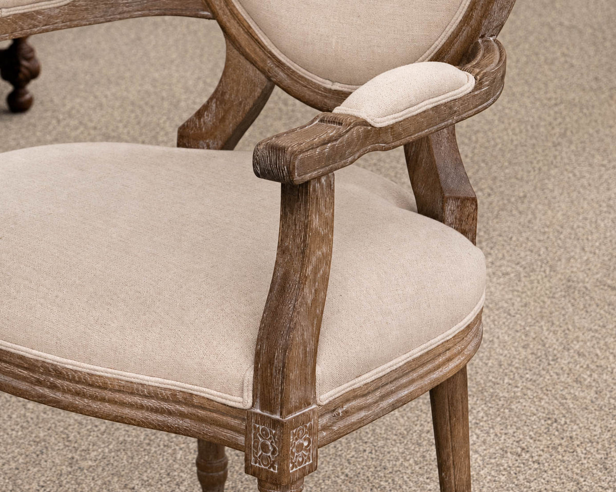 French Balloon Back Accent Chair W/Weathered Oak Frame