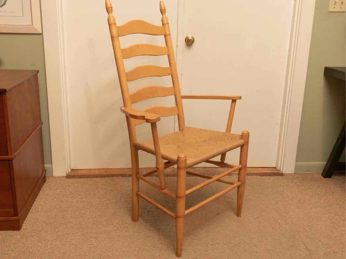 Set Of 8 Ash Ladder Back Rush  Seats Dining Chairs
