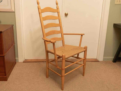 Set Of 8 Ash Ladder Back Rush  Seats Dining Chairs