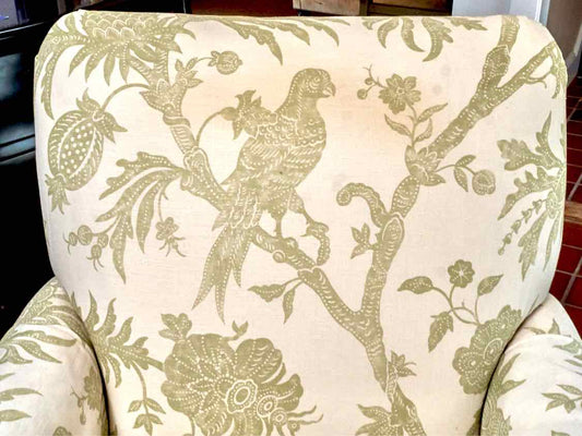 Upholstered Accent Chair In Cream & Chartreuse Design & Nailhead Trim