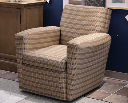 Pair of A Rudin Swivel Club Chairs in Charcoal, Ivory and Tan