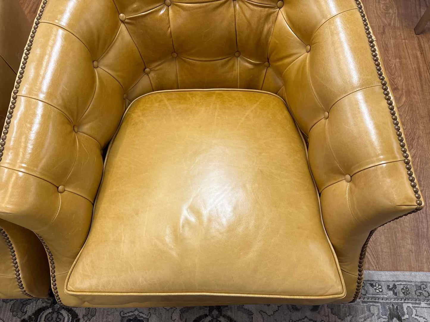 Pair of Leathercraft Mustard Leather Barrel Chairs