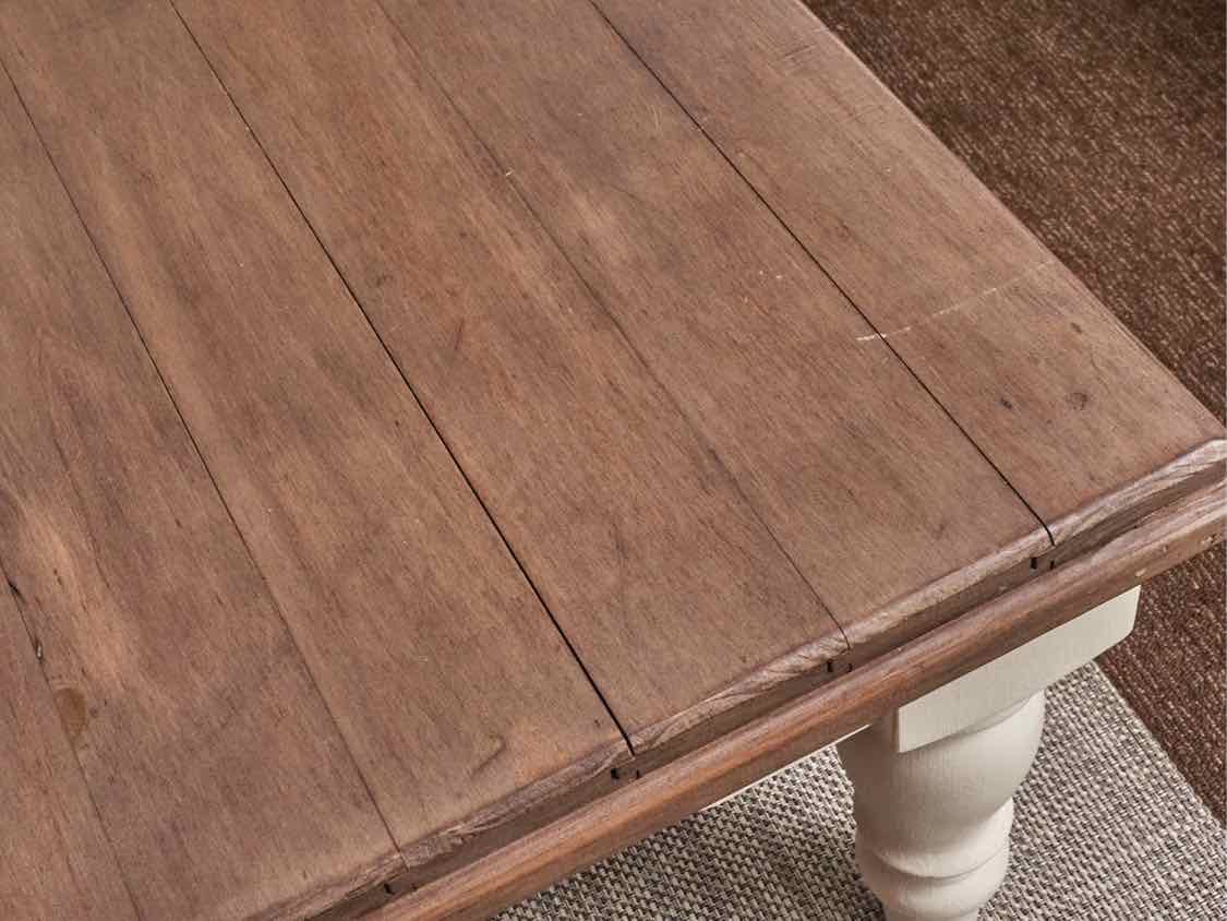 Driftwood Finish Top Cream Turned Legs Cocktail Table