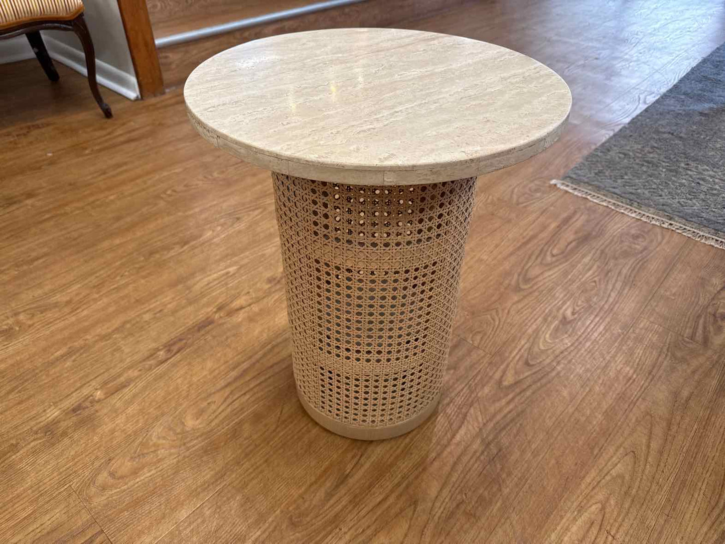 Crate & Barrel 'Vernet' Travertine Cane End Table