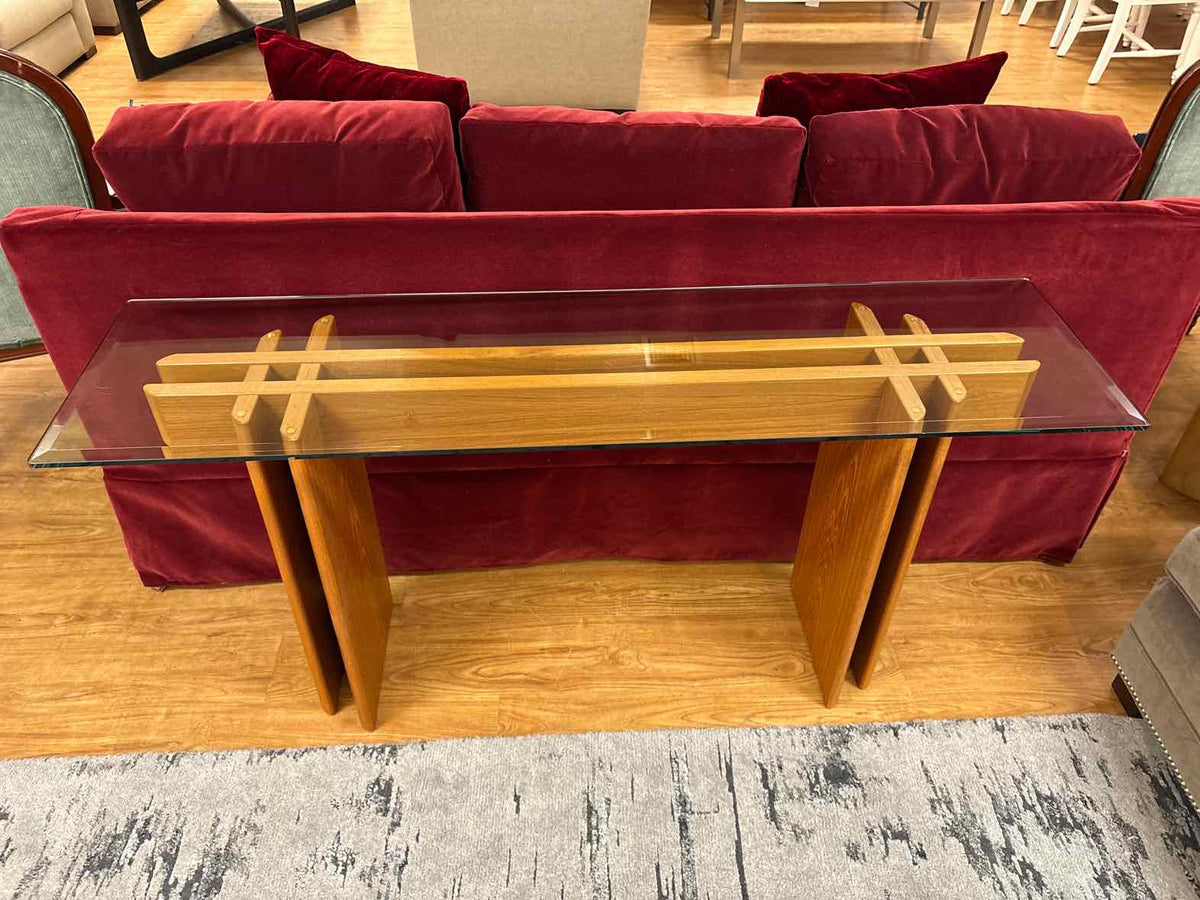 Mid-Century Modern Rectangular Teak Glass Top Sofa Console