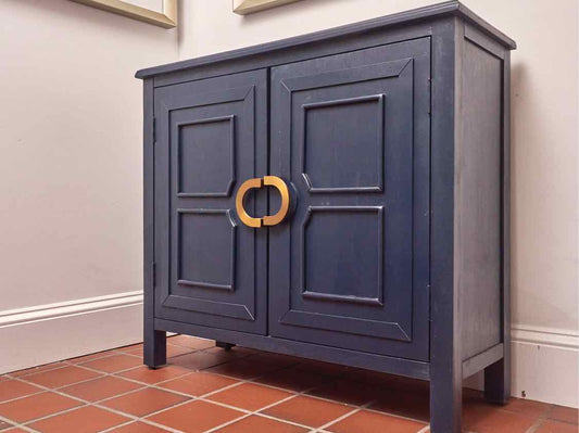 Royal Blue Finish 2 Door  Storage Piece with Gold Handle Pull