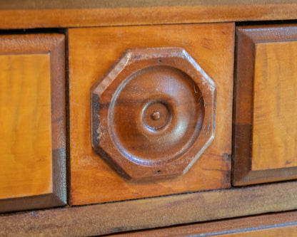 Tiger Maple 4-Drawer Chest with Wood Pulls and Turned Feet