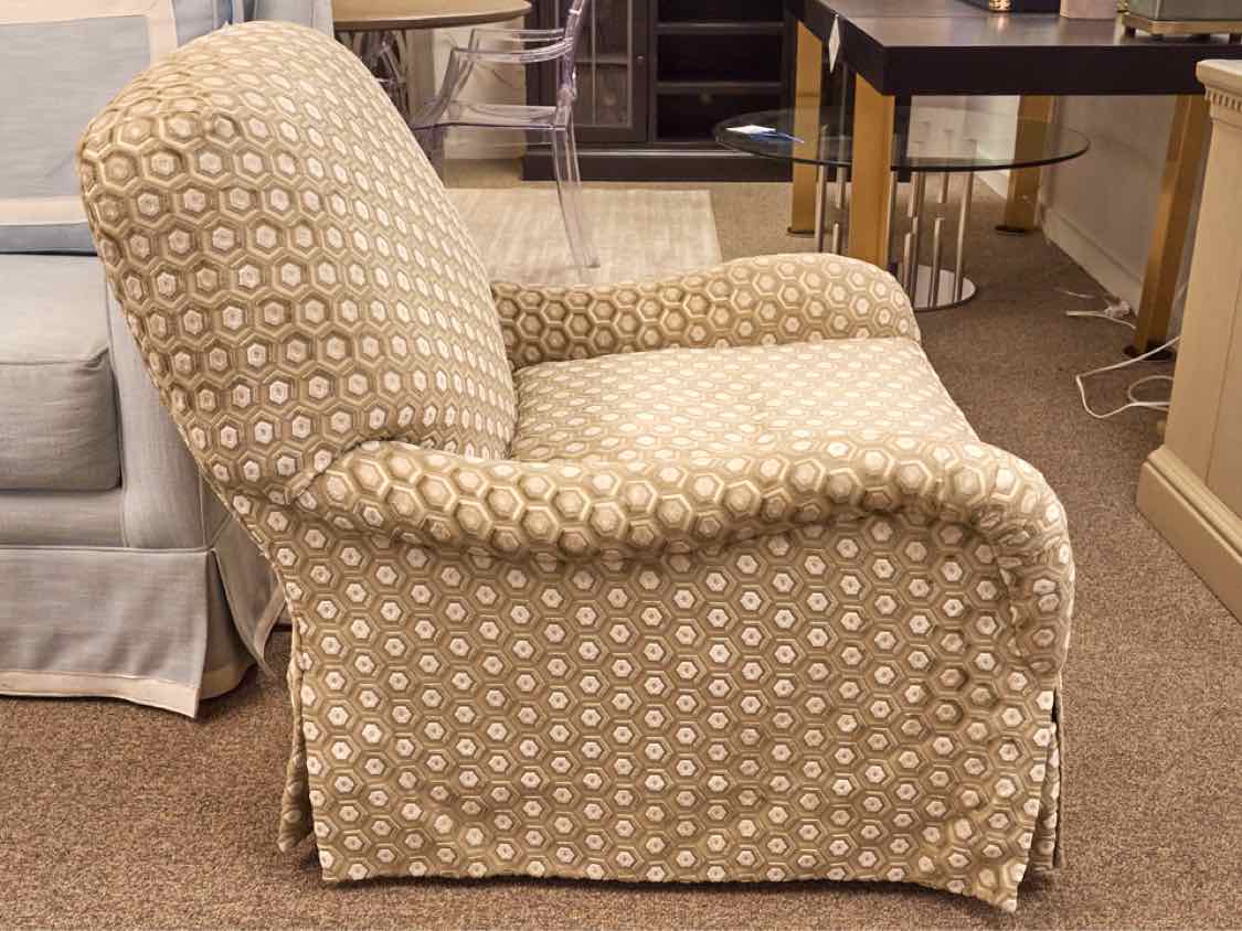 Pair of Baker Sage & Ivory Hexagon Design Upholstered Swivel  Chairs