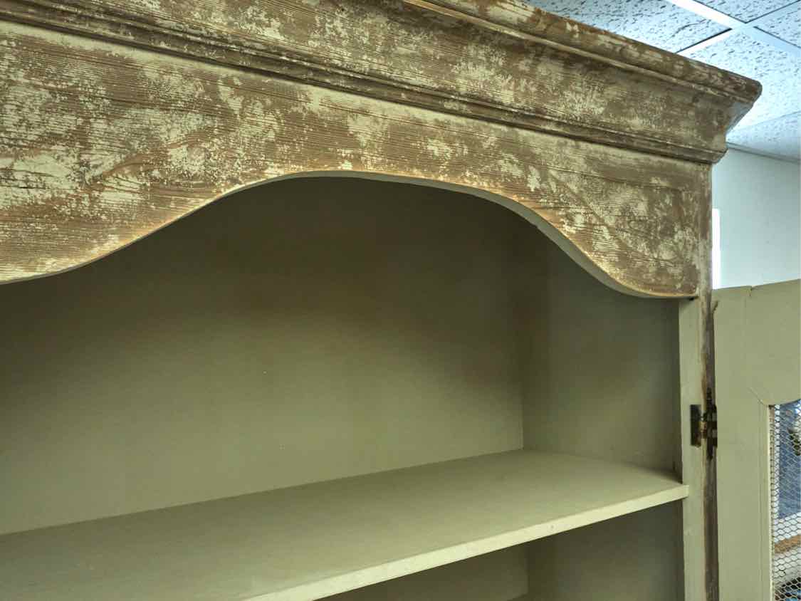 Rustic French Inspired Display Cabinets in Grey Finish with Wire Mesh Doors