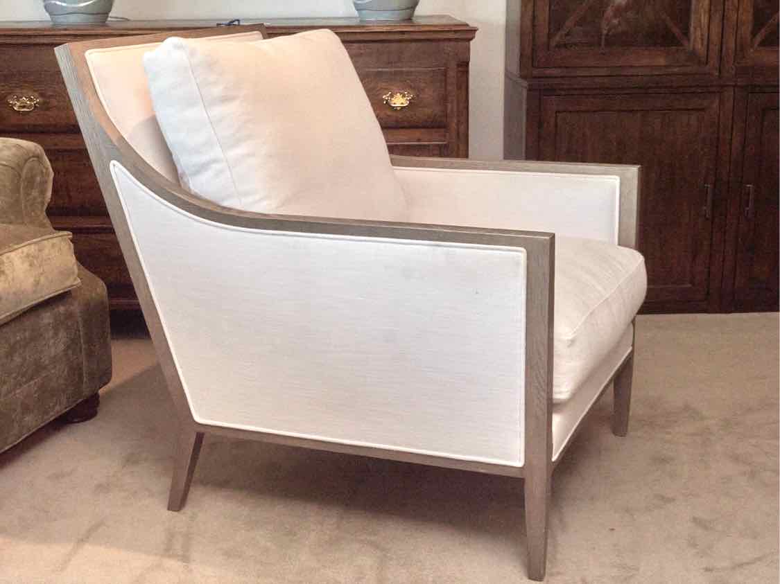 Pair Of Restoration Hardware Slope Arm White Linen Blend Cushions  Chairs