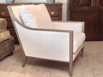 Pair Of Restoration Hardware Slope Arm White Linen Blend Cushions  Chairs