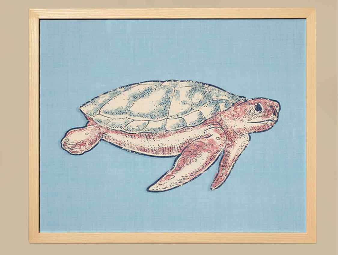 Framed Giclee: "Turtle on Blue Linen"