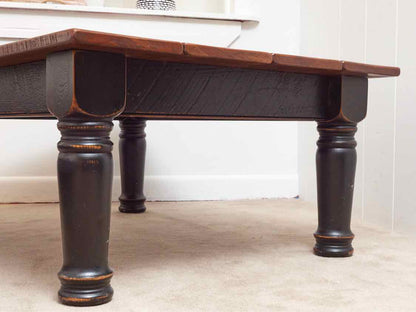 Designs In Wood Inc Cherry Plank Top Black Finish Turned Legs Cocktail Table