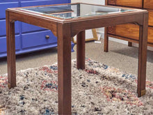 Walnut Side Table with Glass Insert &  Brass Plate on Legs