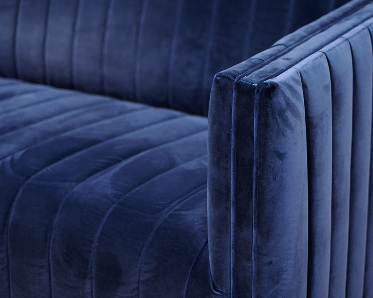 One King's Lane Blue Velvet Channeled Sofa