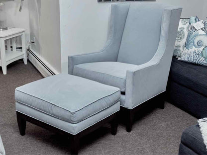 'Robin Egg' Blue Performance Velvet High Back Chair & Ottoman