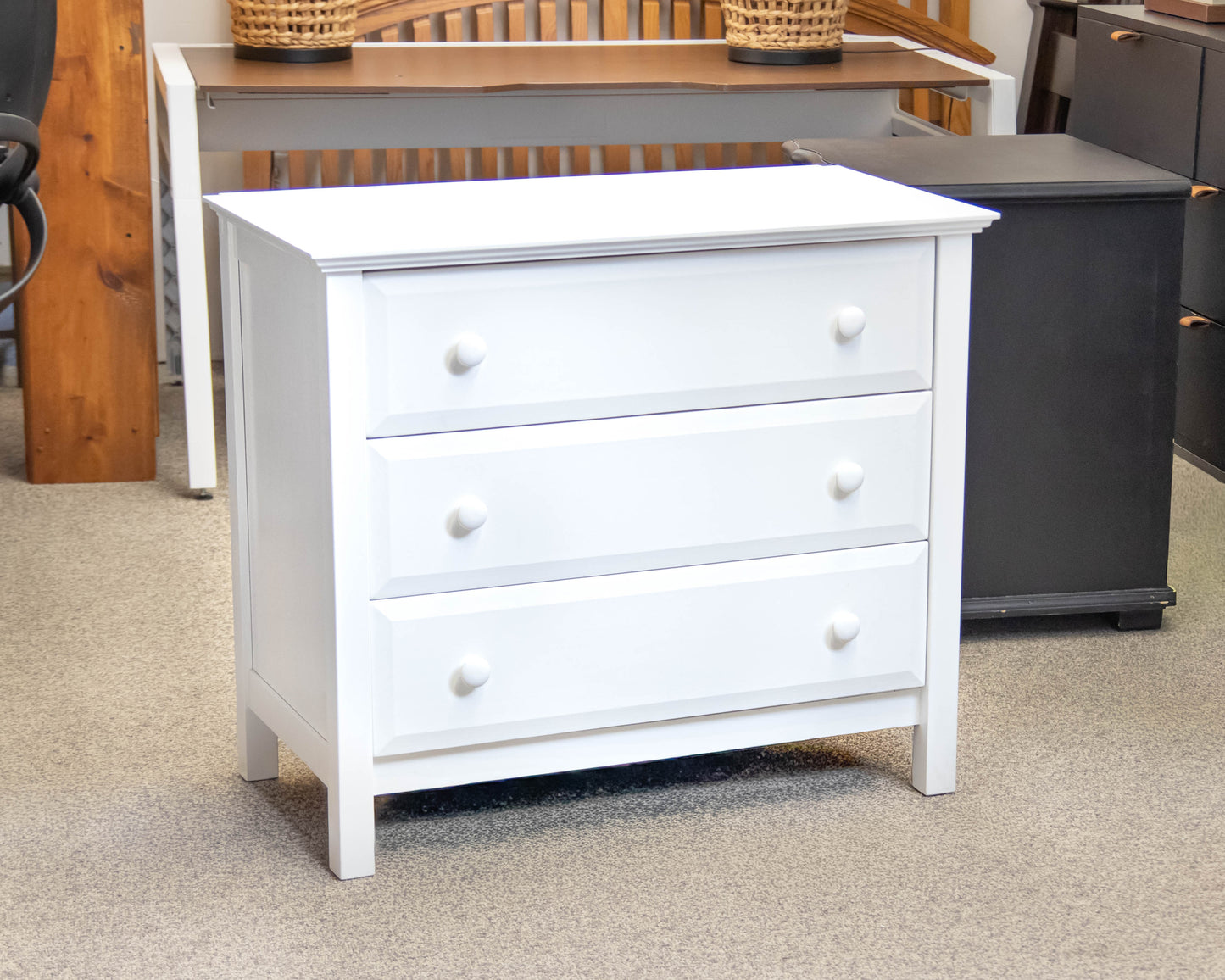 Vermont Tubbs White Finish 3 Drawer  Dresser with Wood Knobs