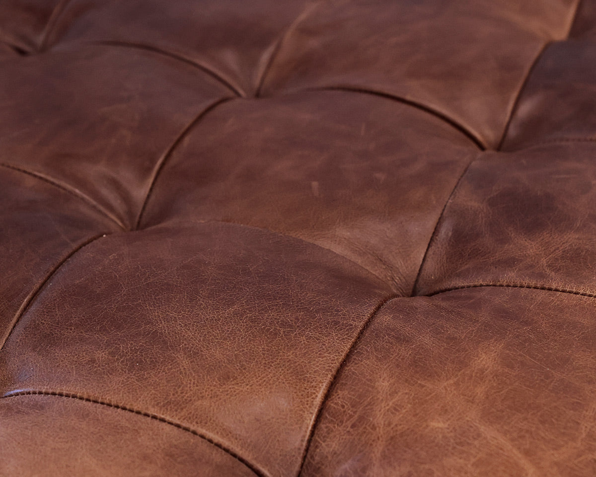Square Brown Leather Tufted Ottoman